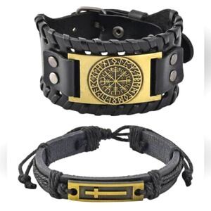 Black Genuine Leather and Dualtone Adjustable Bracelets